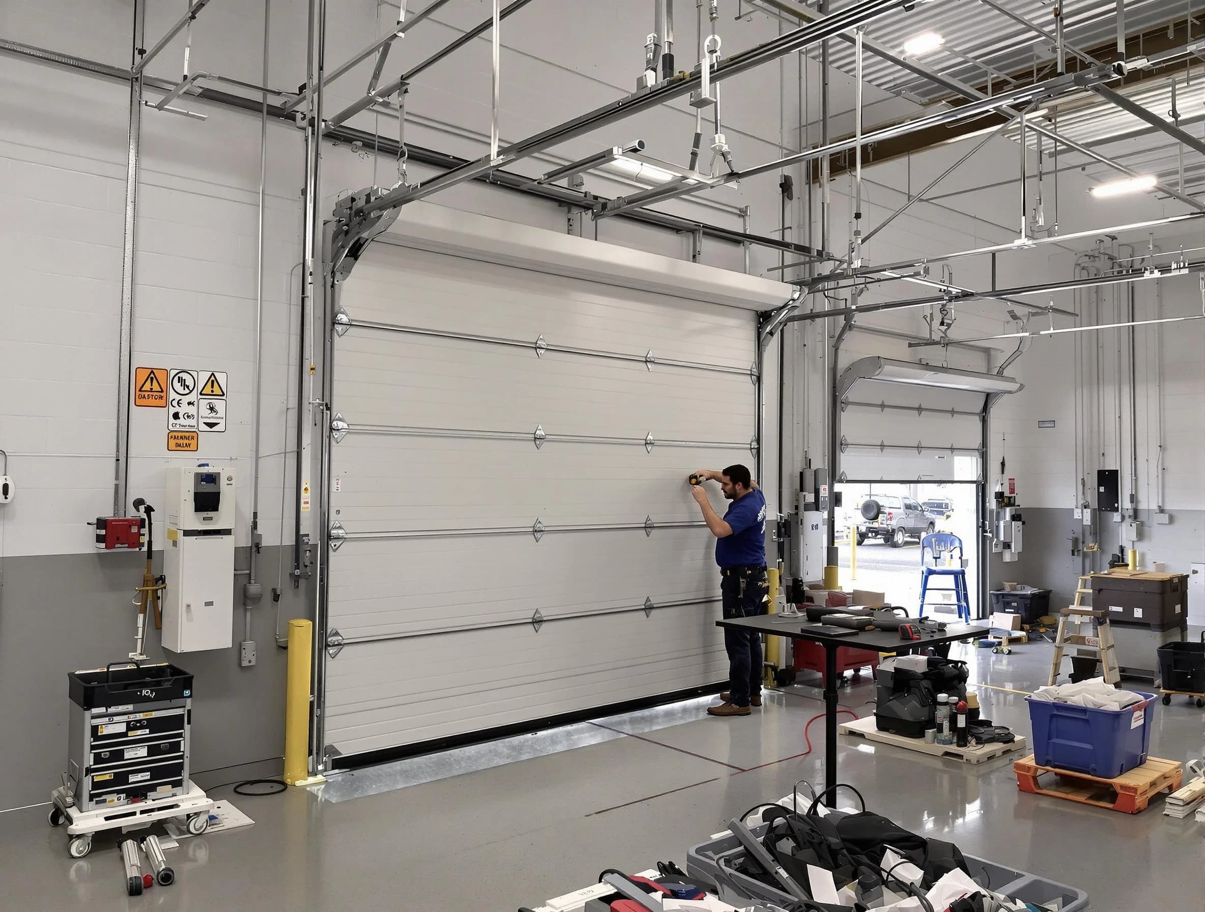 Commercial garage door repair being performed by Thompson's Station Garage Door Repair expert in Thompson's Station