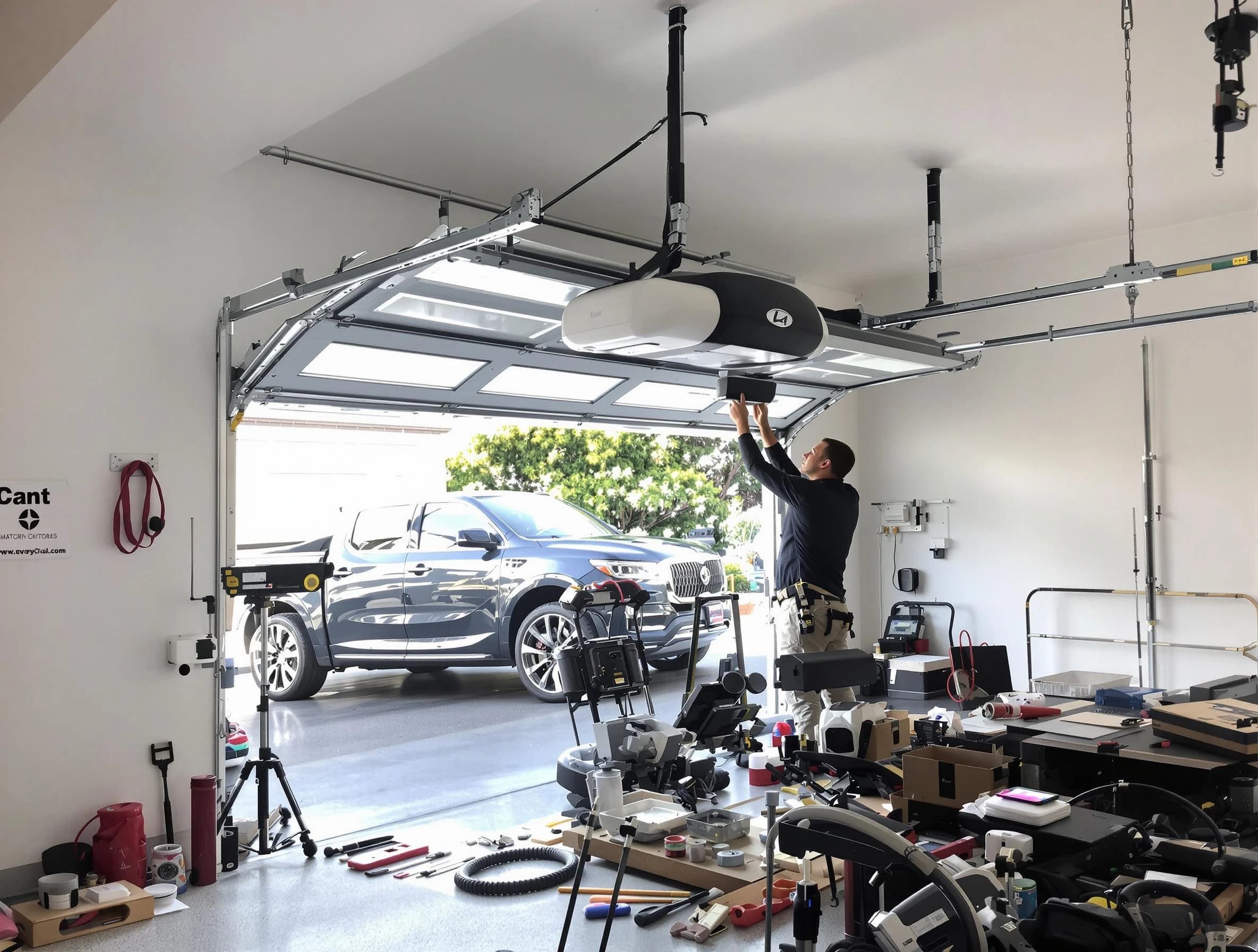 Thompson's Station Garage Door Repair specialist installing smart garage door opener system in Thompson's Station home