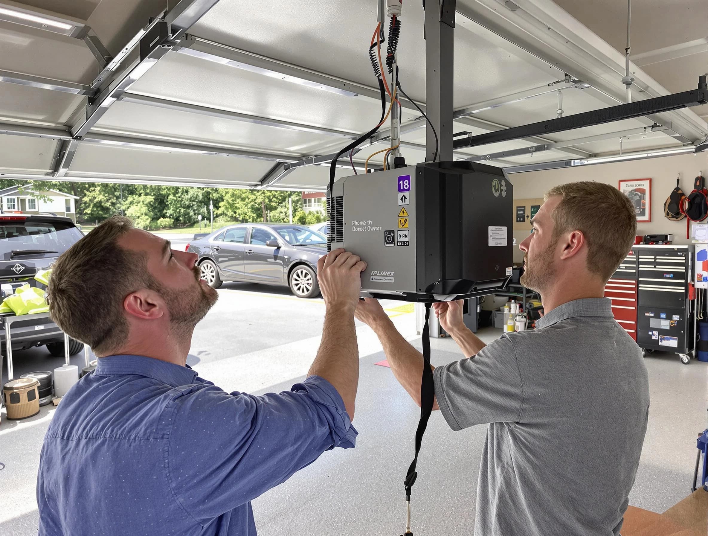Thompson's Station Garage Door Repair technician installing garage door opener in Thompson's Station