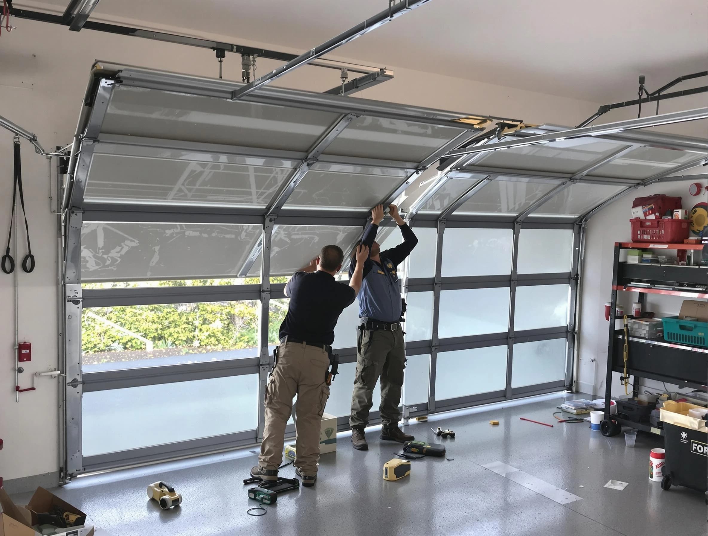Thompson's Station Garage Door Repair expert performing precise panel replacement on Thompson's Station garage door