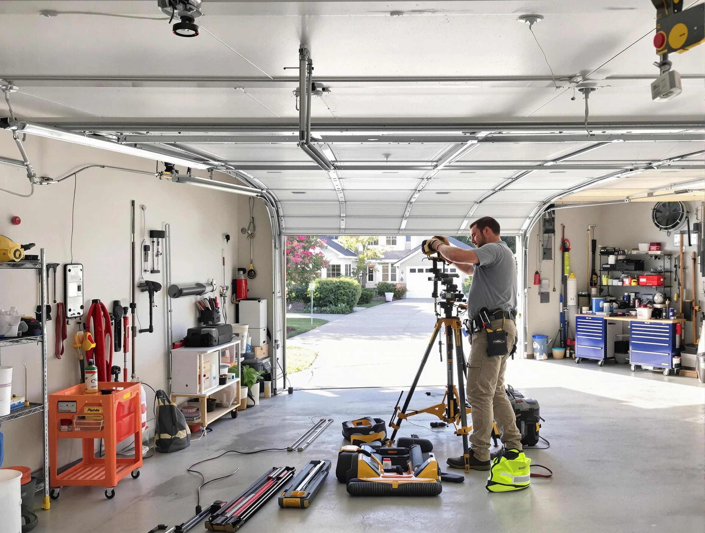 Thompson's Station Garage Door Repair specialist performing laser-guided track alignment in Thompson's Station