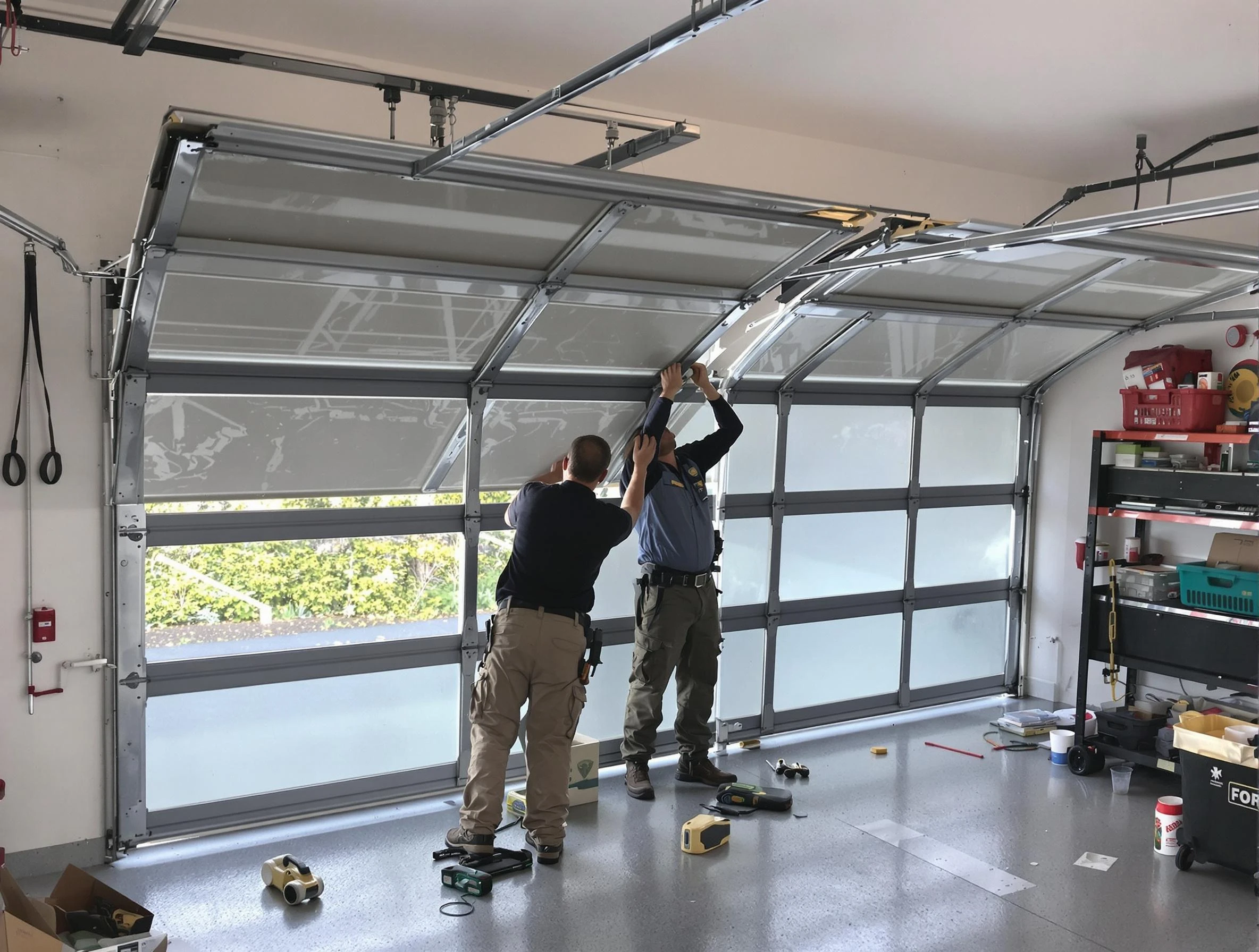 Thompson's Station Garage Door Repair expert performing precise panel replacement on Thompson's Station garage door